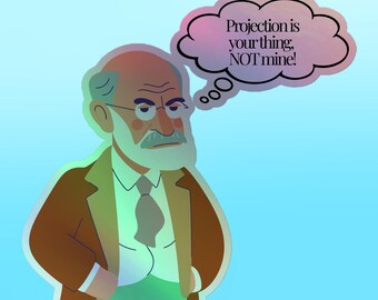 Holographic Freud Projection Sticker – Shiny Psychology Decal, Therapist Gift, Psych Student Sticker, Mental Health Humor
