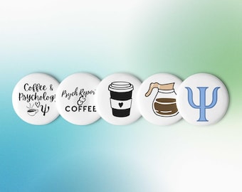 Coffee and Psychology Set of pin buttons