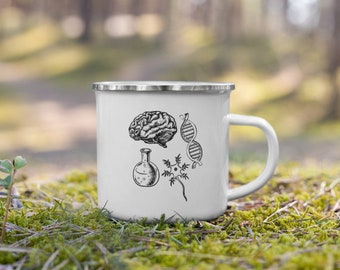 Neurowissenschaftliche Emaille Tasse: Gehirn, Neuron, DNA - Geschenk für Neurowissenschaftler