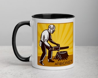 Arborist Chainsaw Tree Stump Mug with Color Inside
