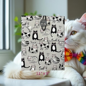 Funda para libros Cat Lover: Protector de algodón Paws para eReader con bolsillo