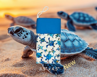 Ocean licensed fabric phone case, designer phone pouch, Turtle padded phone case, animal fabric phone case, Sea creature mobile phone case