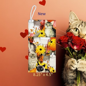 Custodia per telefono in tessuto con fiori di gatto, custodia per occhiali, custodia per telefono, custodia per occhiali, custodia per telefono e occhiali, iPhone, smartphone, Tracfon, LG, Alcatel