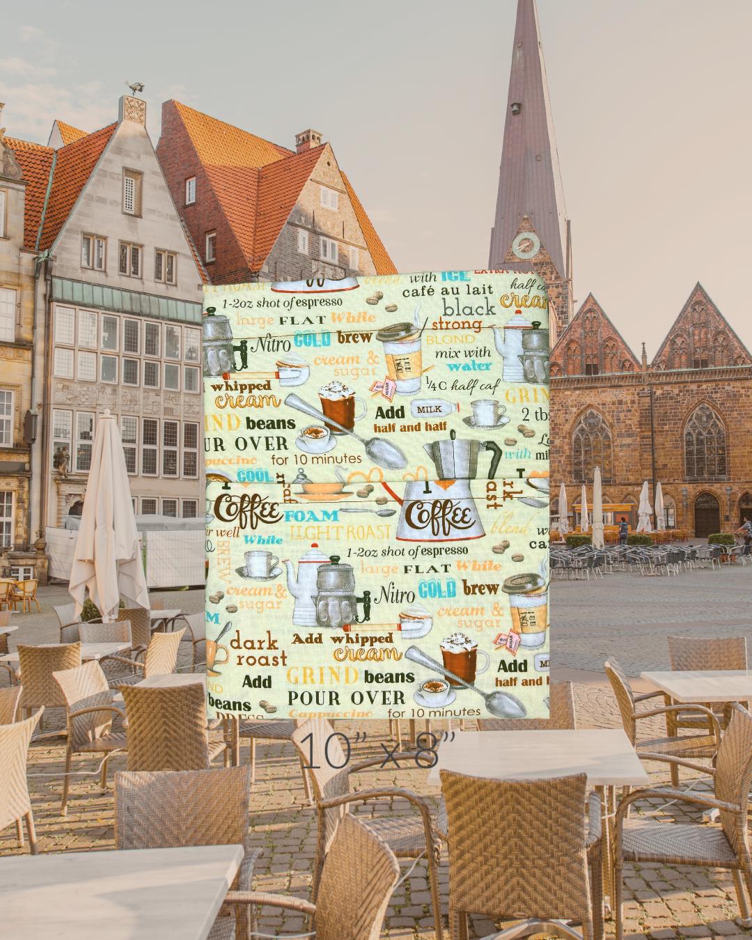 Coffee BookSleeve -Tea BookSleeve -Mugs Fabric Book Bag -Americano Kindle Book -Latte Book Beau -Mocha Tablet Sleeve -Brew Padded Book Case