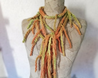 Fringe boho scarf woman, knit loop Festival necklace, Long Wrap, boho clothing Knitted rope scarf, scarves bohemian, infinity art wool scarf