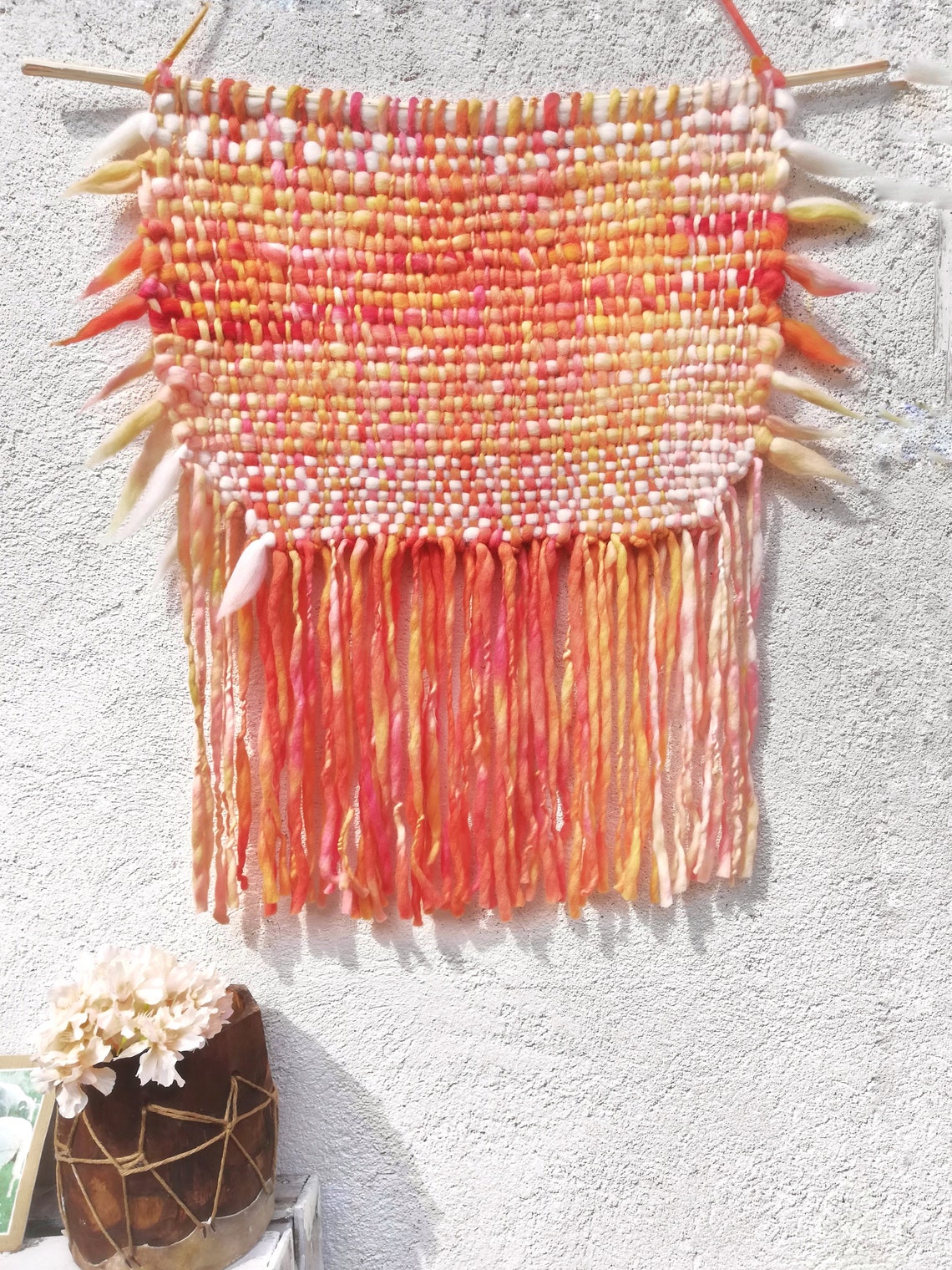 Orange Modern Woven Wall Hanging Pastel Large Wool Decor Art Etsy