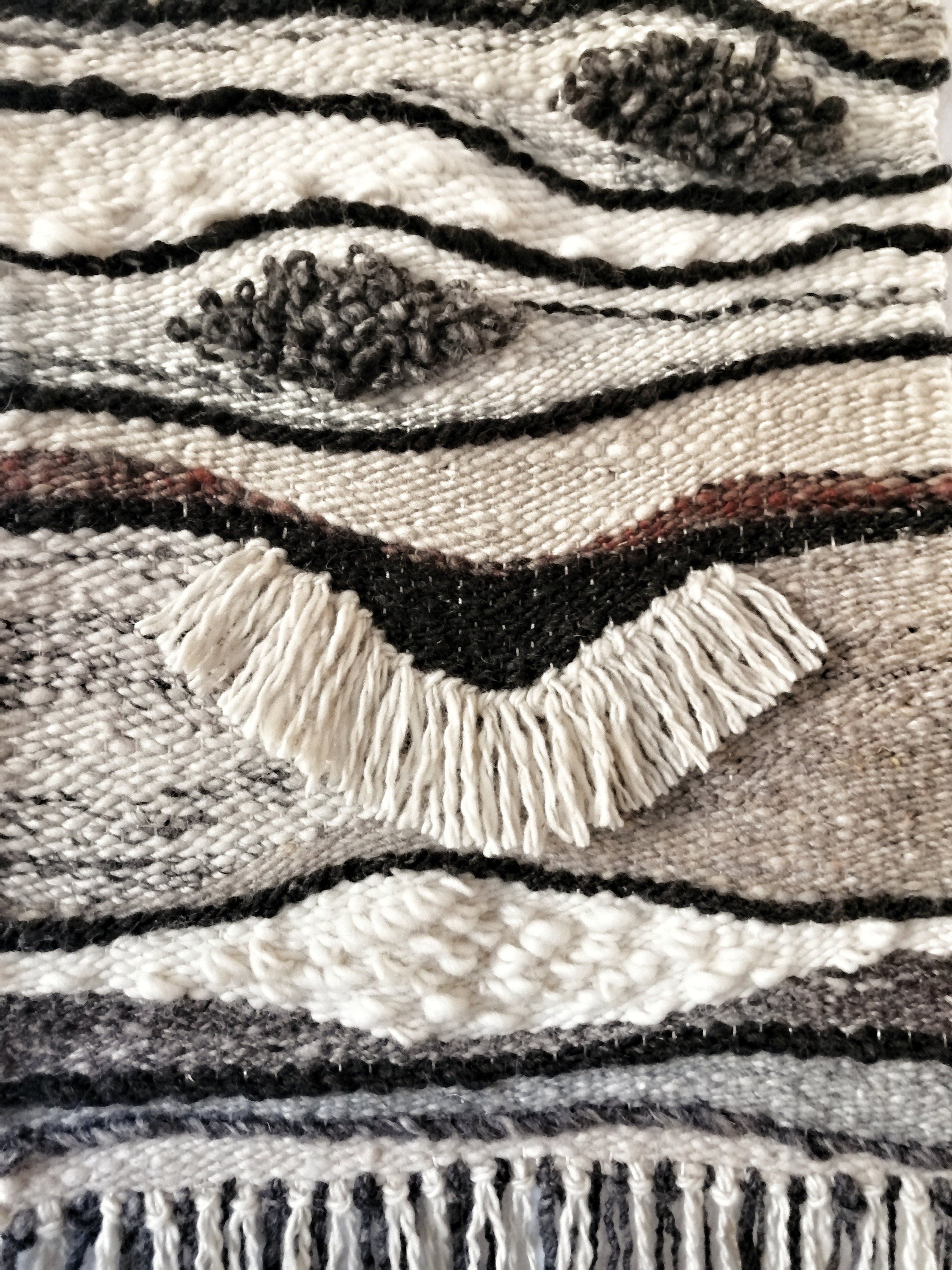 Woven wall hanging Modern wool home decor Grey white black Etsy