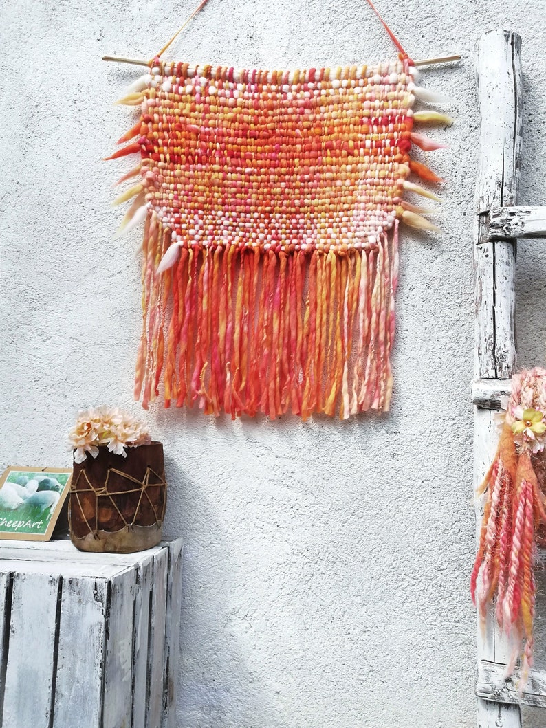 Orange Modern Woven Wall Hanging Pastel Large Wool Decor Art Etsy