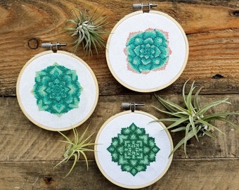 Succulent Mandala Trio Cross Stitch Pattern Bundle - PDF DOWNLOAD