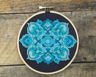 Aqua Dahlia Geometric Cross Stitch Pattern - Instant PDF DOWNLOAD