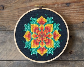 Squash Blossom Mosaic Cross Stitch Pattern - TWO PDF DOWNLOAD