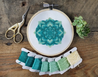 Succulent Mandala Cross Stitch Pattern - TWO PDF DOWNLOAD