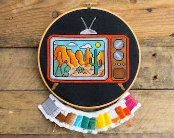 TV With a View Cross Stitch Pattern - Instant PDF DOWNLOAD
