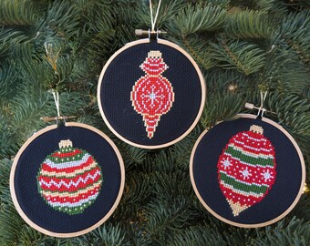 Vintage Christmas Ornament Trio Cross Stitch Pattern Bundle - 3 PDF DOWNLOAD