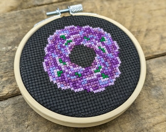 Lavender Wreath Cross Stitch Pattern - PDF DOWNLOAD