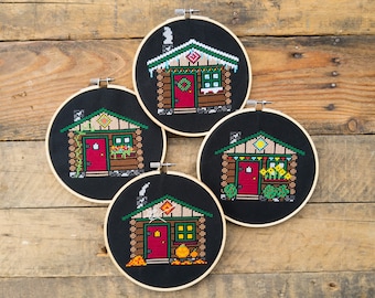 Four Seasons Cabin Cross Stitch Pattern Bundle - PDF DOWNLOAD