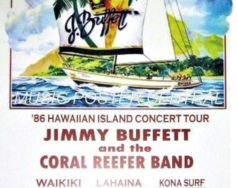 JIMMY BUFFETT & The Coral Reefer Band '86 Hawaiian Island Concert Tour Poster