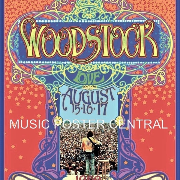 Affiche couleur Woodstock 11 x 17 1969 - Rare !