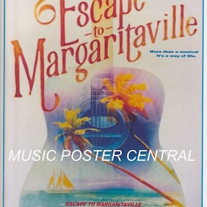 Póster de obra en color "Escape to Margaritaville" de Jimmy Buffett, Broadway, 11 x 14
