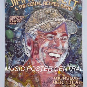 JIMMY BUFFETT & The Coral Reefer Band 2005 Gulf Coast Hurricane Relief Poster-Sale Price!