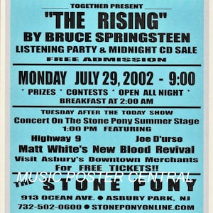 Bruce Springsteen &quot;THE RISING&quot; July 29, 2002STONE PONY  11x17 Color Concert Poster.