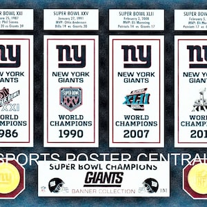 New York Giants Commemorative 4x Superbowl Banner Collection 11x14 Color Poster