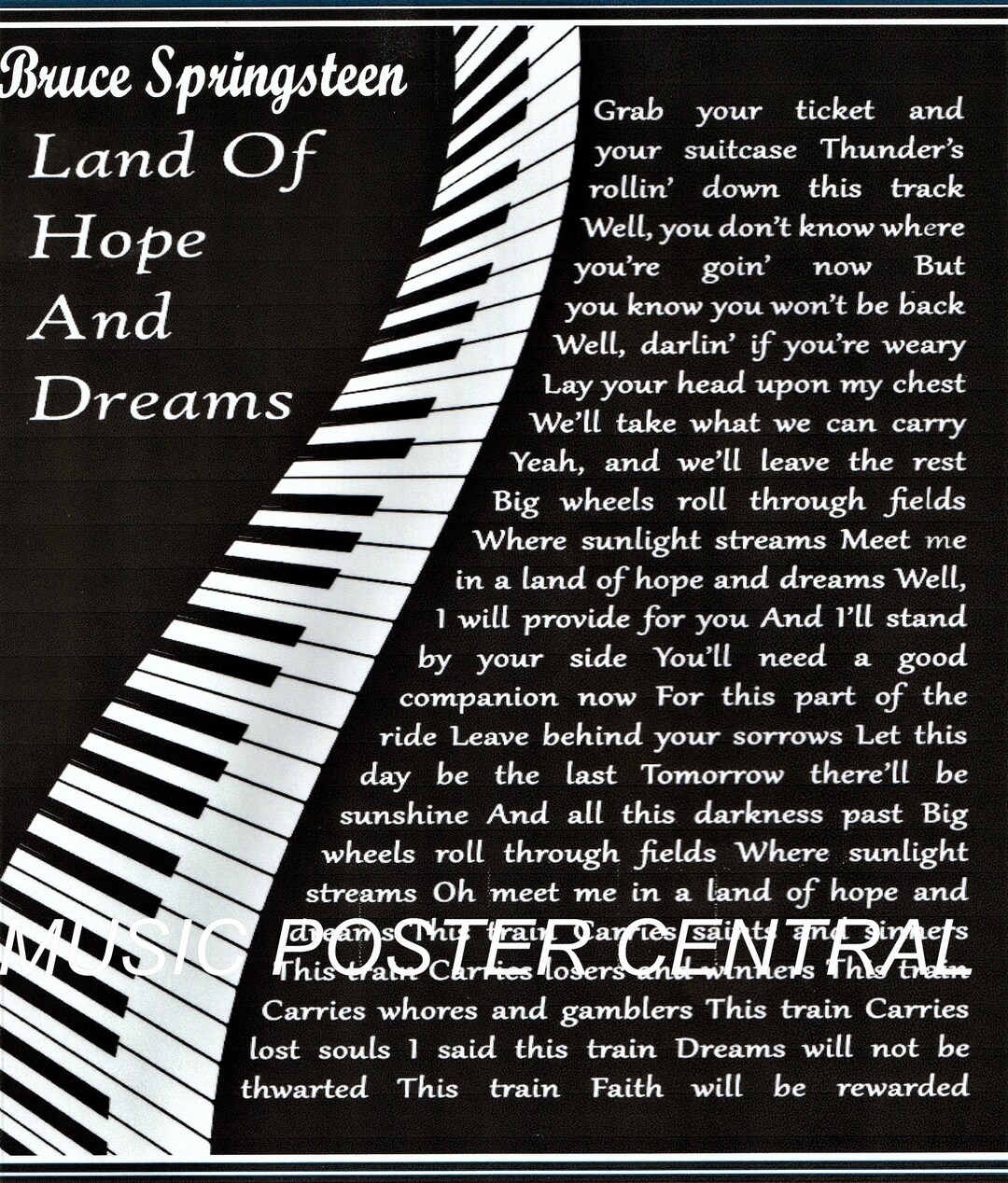 Springsteen Poster Bw Bruce Springsteen's Land of Hope & Dreams 11 X 14 BW Poster - Etsy