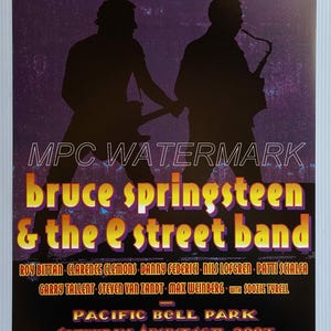 Cartel del concierto en color de Bruce Springsteen y The E Street Band en Pacific Bell Park, 16/8/2003