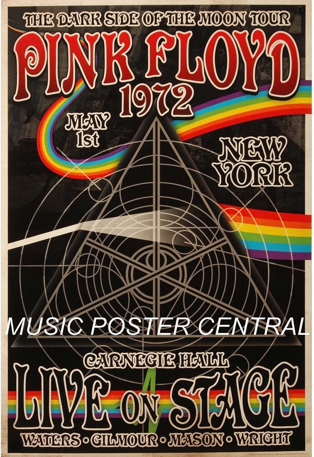 Pink Floyd 1972 Vintage Concert Poster From Carnegie Hall, NYC