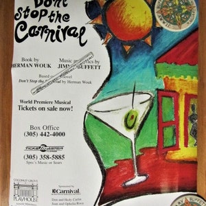 Jimmy Buffett Exceptionally Rare "Don't Stop the Carnival Promo Poster"