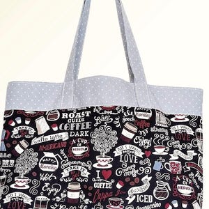 Large fabric tote. Retro Coffee theme fabric. Sturdy.