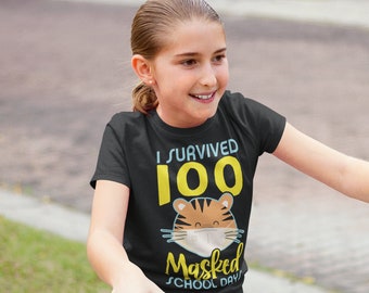 Funny DIY 100 Days Of School T-Shirt For Kids, Girls, Boys, Teens - I Survived 100 Masked School Days Tee | Free Shipping