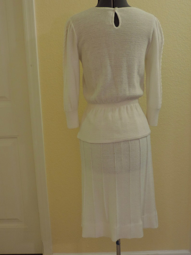 Vintage Creme knit skirt suit Savion by Ignacy Feuer casual wedding,
