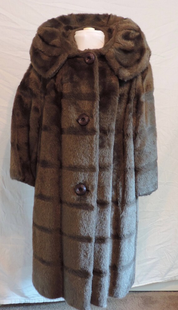 Vintage Brown Winter Faux Fur Women's Swing Coat 1950