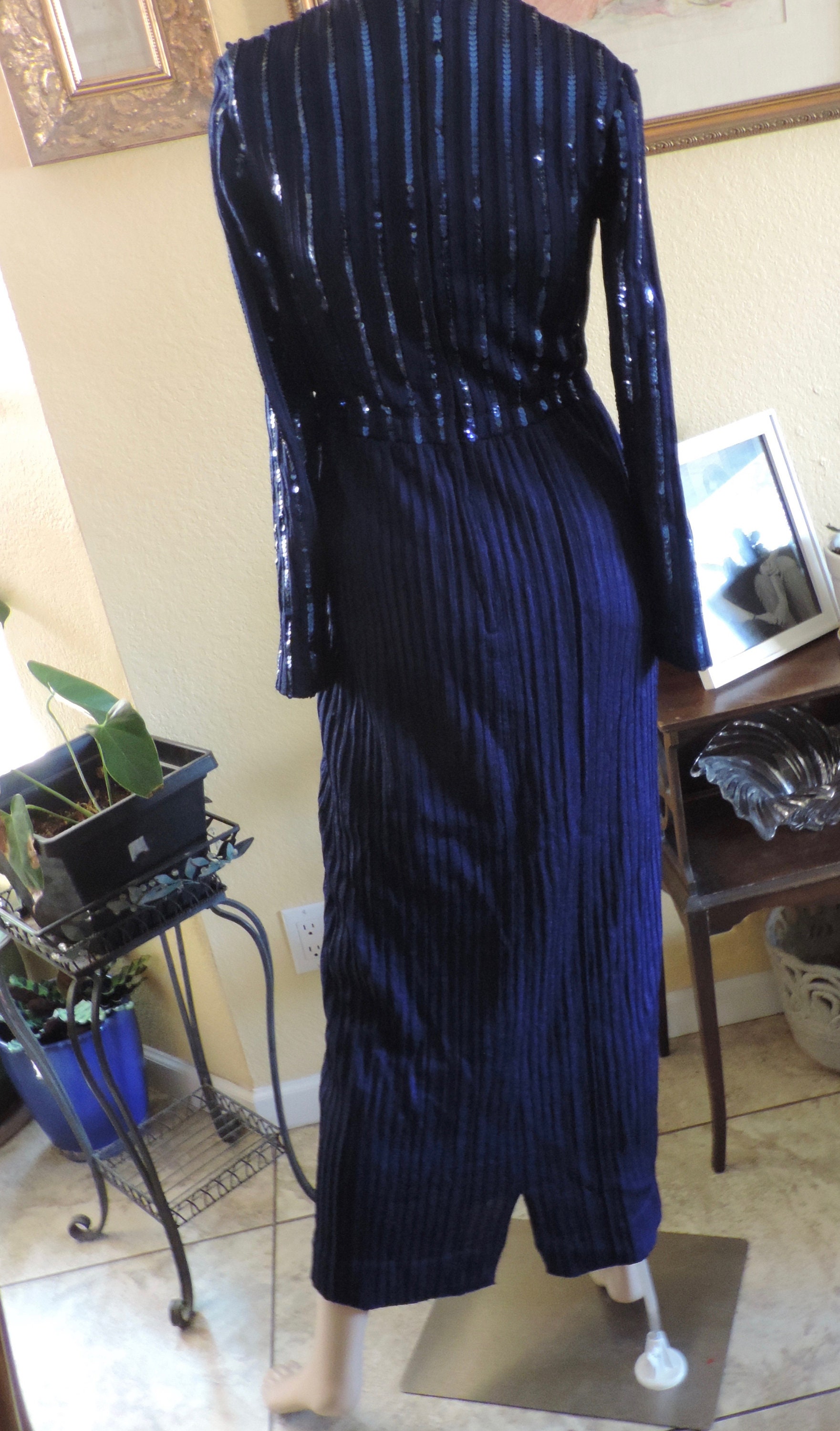 Vintage Navy Blue With Sequins Bodice Evening Dress Perullo for Fred  Perlburg - Etsy