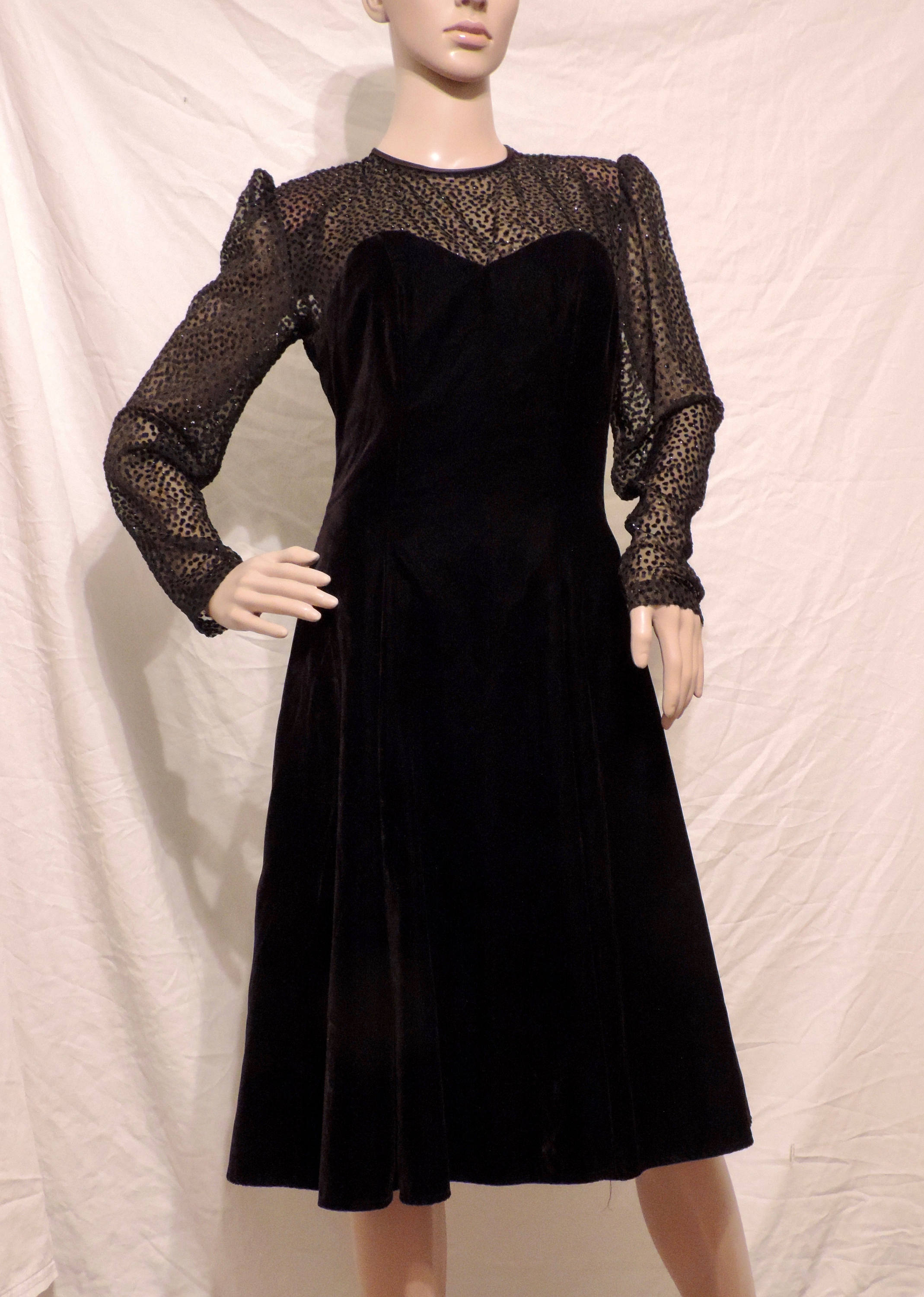 black velvet dress with sheer sleeves