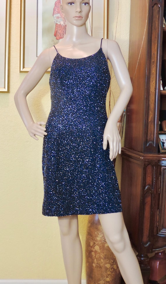 Vintage Stunning beaded blue dress Jump Apparel b… - image 1