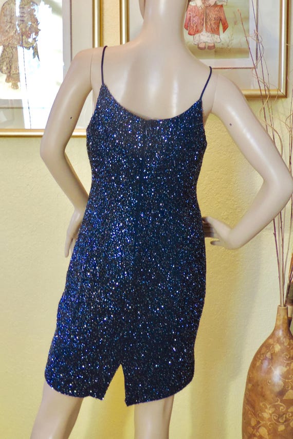 Vintage Stunning beaded blue dress Jump Apparel b… - image 5