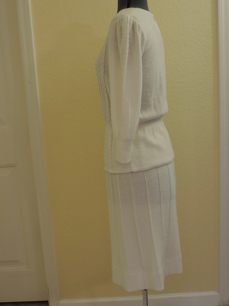 Vintage Creme knit skirt suit Savion by Ignacy Feuer casual wedding,