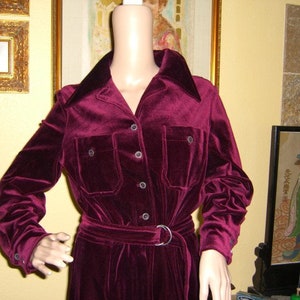 Vintage Act III Burgundy Velvet Belted Jumpsuit, 1970's Size M