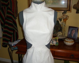 Vintage Sexy Firenze Santa Barbara for Judy's White leather dress, with cutouts backless size L High neck very soft