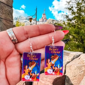 Beauty and the beast VHS tape dangle earrings