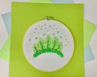 Tiana’s crown embroidery beaded  wall hang/wall art with hoop