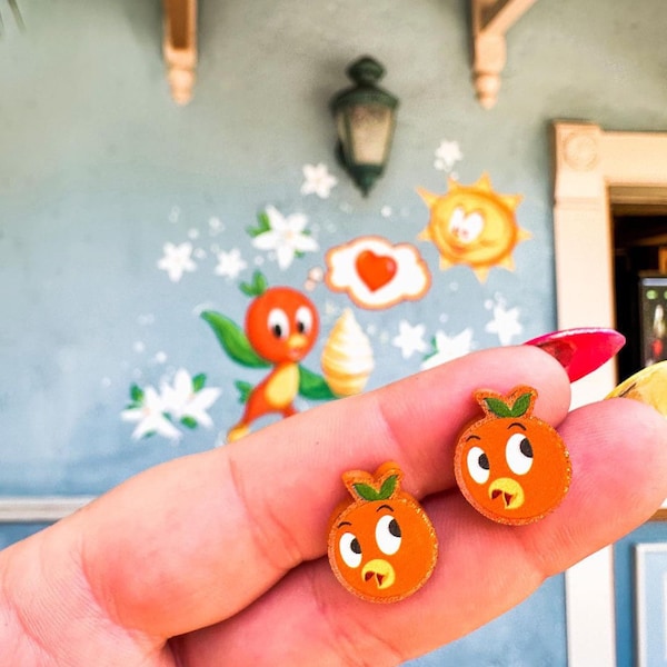 Orange bird stud earrings