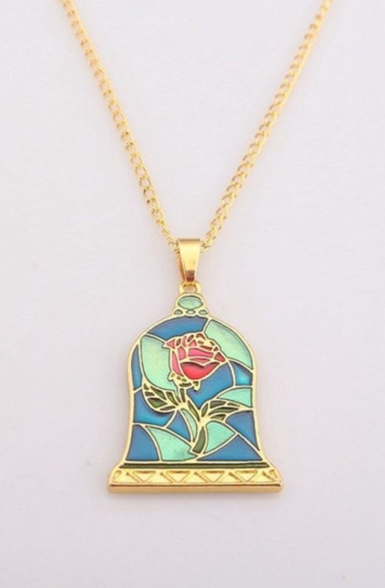 Beauty and the beast enchanted rose Necklace. Etsy