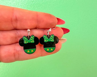 Minnie mouse, St. Patrick’s Day dangle earrings