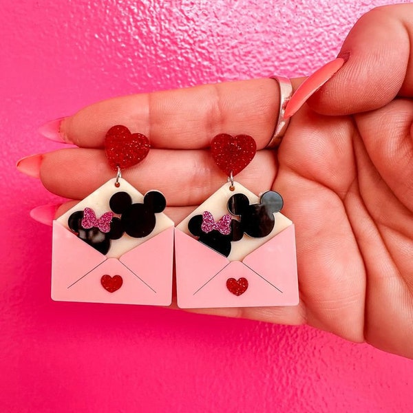 Valentine’s mouse letter earrings