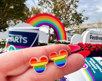 Rainbow mouse stud earrings