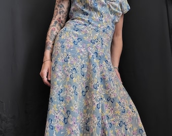 ワンピース 1940s Pale Blue Organdie Floral Dress Vintage 1940s Pale Blue Organdie Floral Maxi Length Dress - Etsy