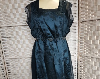 Vintage antique 1910s Victorian Edwardian evening silk beaded dress gown black goth Size XS S